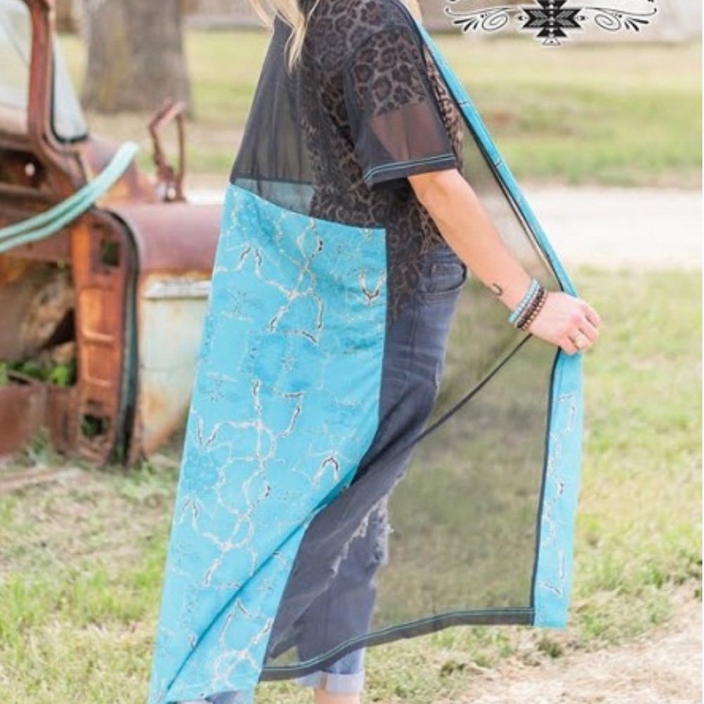 CRAZY TRAIN BLACK AND TURQUOISE STONE DUSTER - Picture 4 of 4